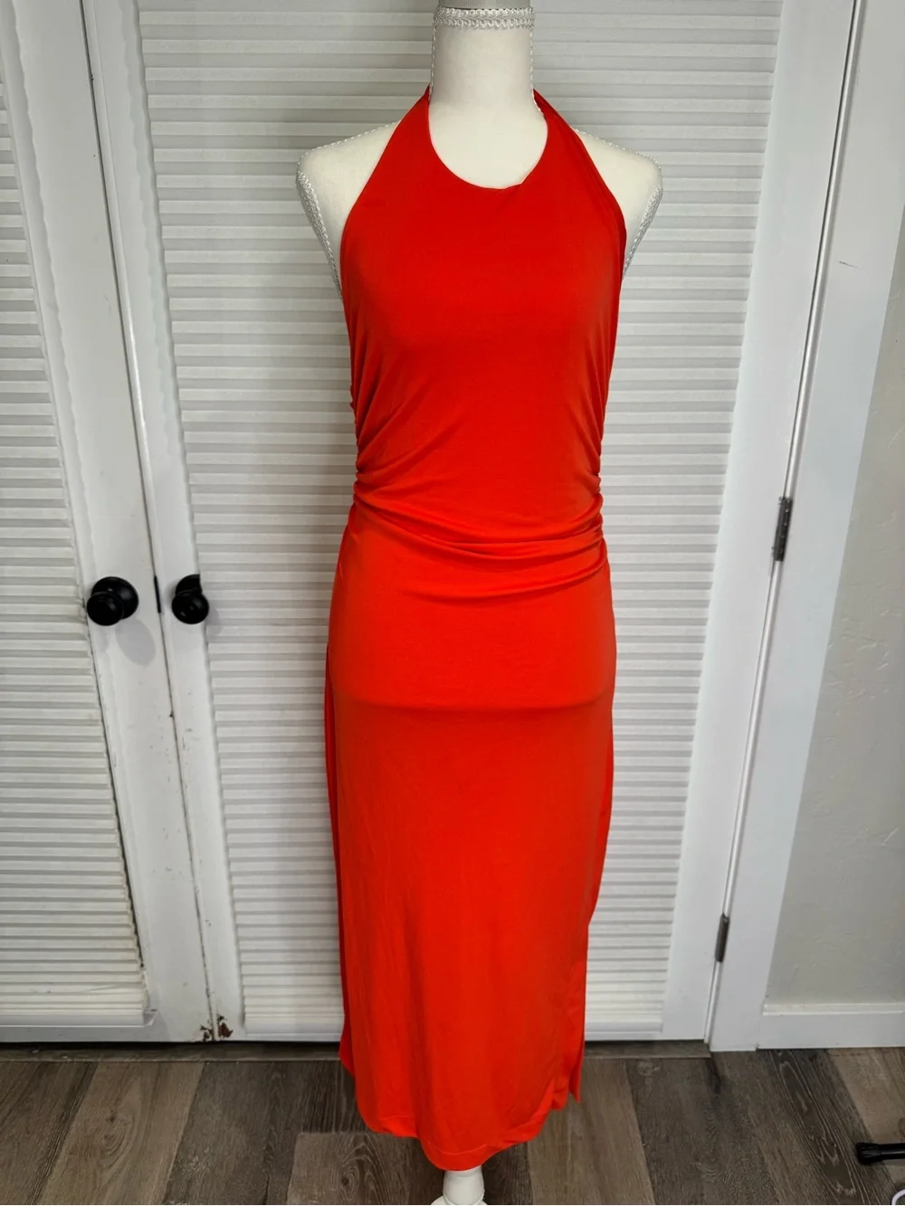 anthropologie red halter dress Anthropologie Fiery Red Halter Maxi Dress 1069